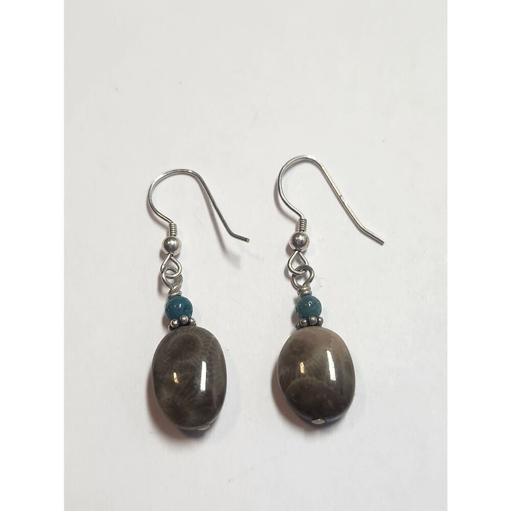Petosky Stone Earrings With Sterling Silver Hooks 925
